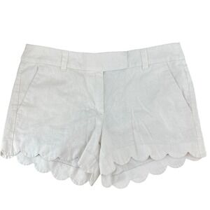 J.Crew Scalloped Hem Shorts Womens 6 White Linen Cotton Preppy Coastal Feminine